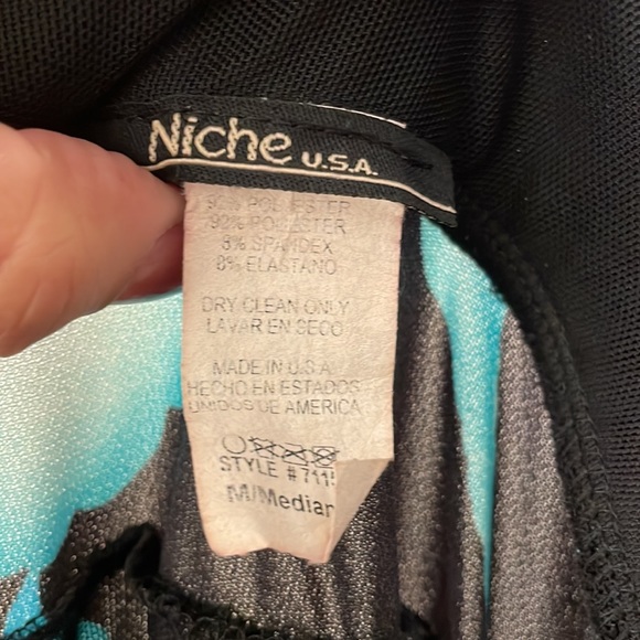 Black and blue dark floral print asymmetrical Y2K strapless dress size medium - Picture 8 of 10